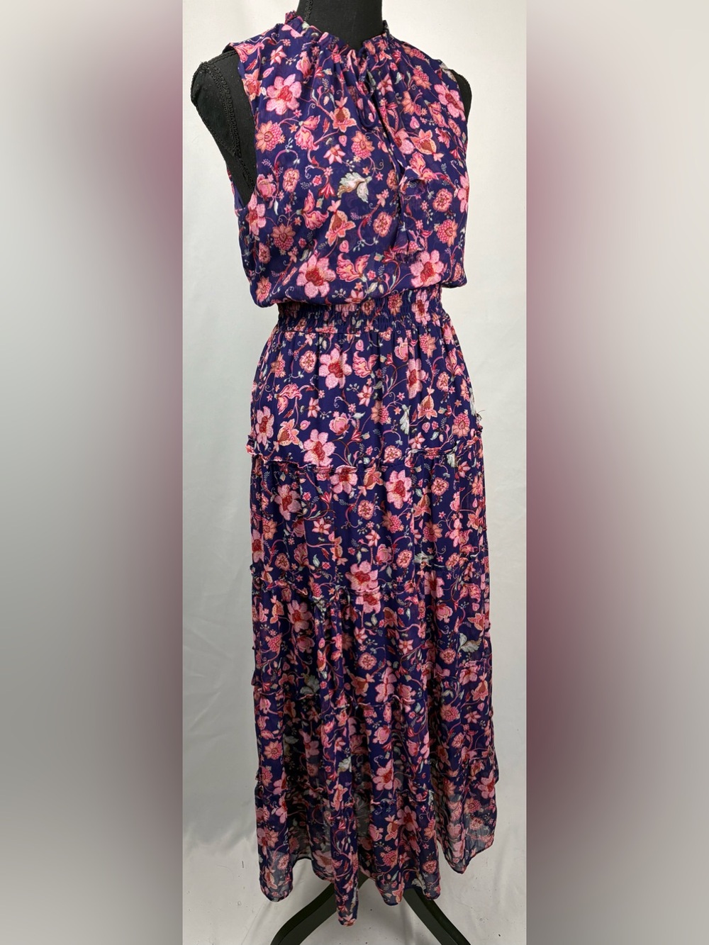 Violet Maxi Dress with Pink Floral Print Size Small